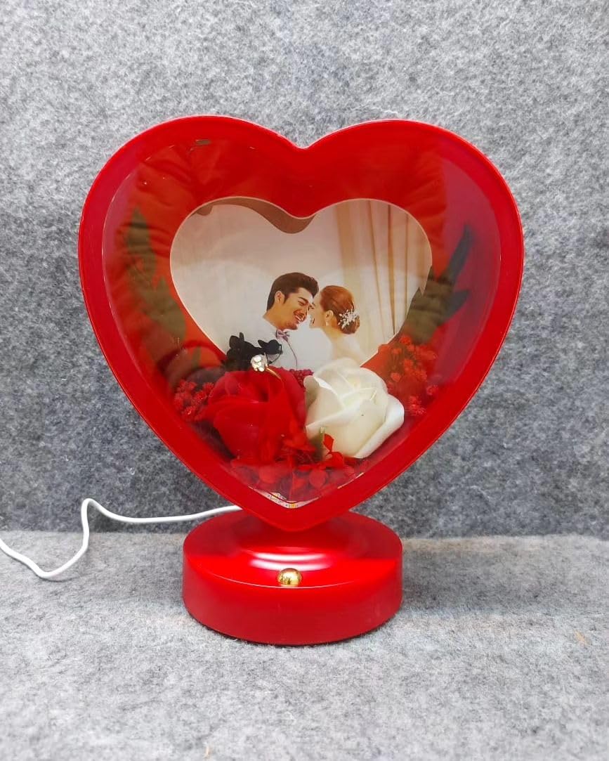 Portarretrato decorativo con luz LED corazon rojo