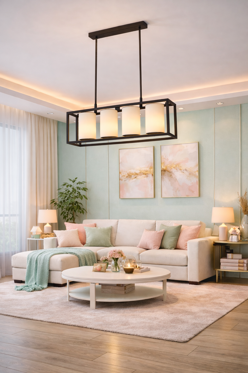 Lámpara Colgante Industrial de 4 Luces – Estilo Rectangular Moderno