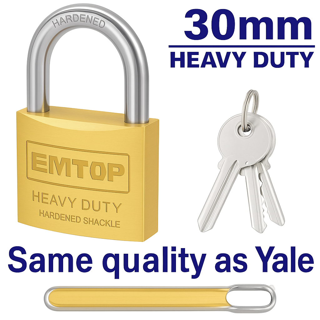 Candado de latón 30 mm de alta seguridad con cilindro y llaves de latón (3 piezas)