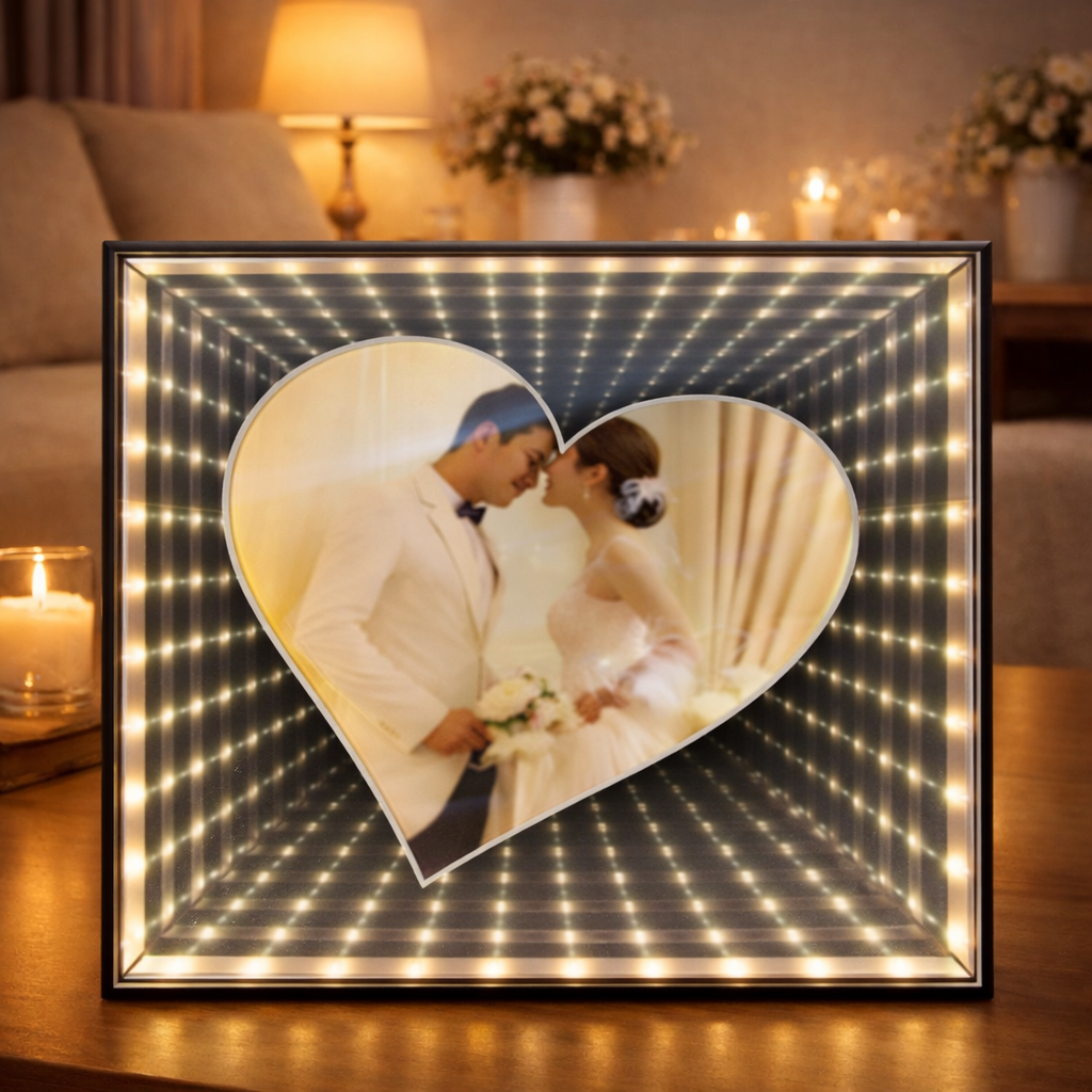 Portaretrato decorativo con luz LED cuadrado con corazon