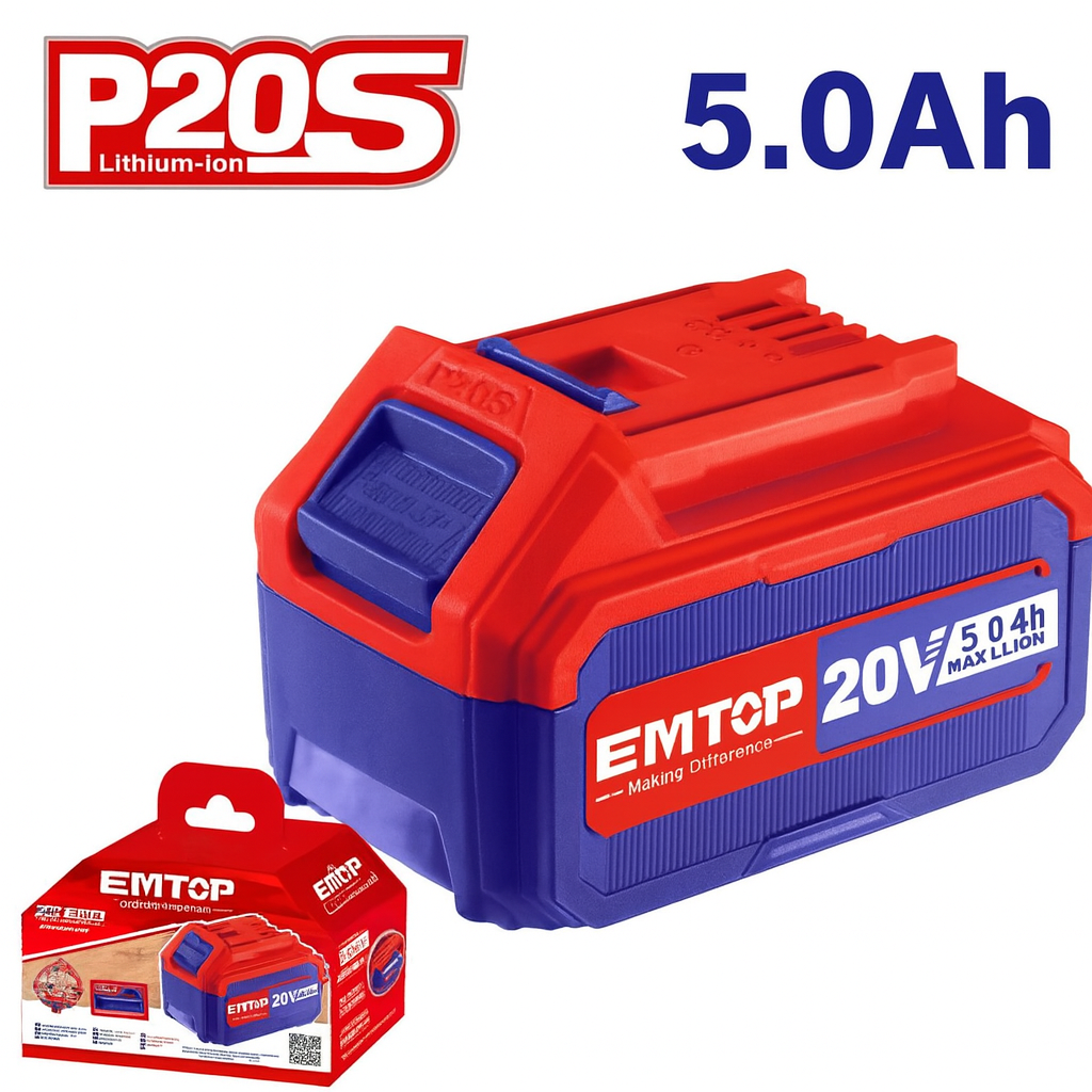 Batería recargable EMTOP 20V 5.0Ah de ion-litio con indicador LED (serie P20S)