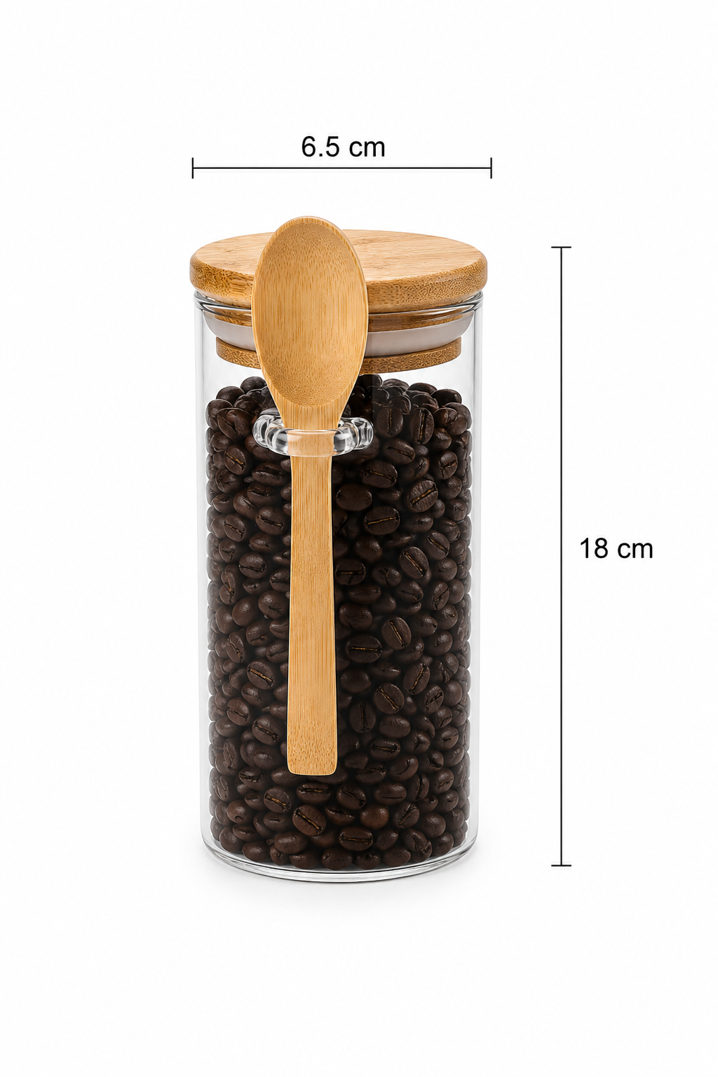 Tarro de vidrio cilíndrico con tapa de bambú EMTOP 6.5 × 18 cm – recipiente hermético 600 ml