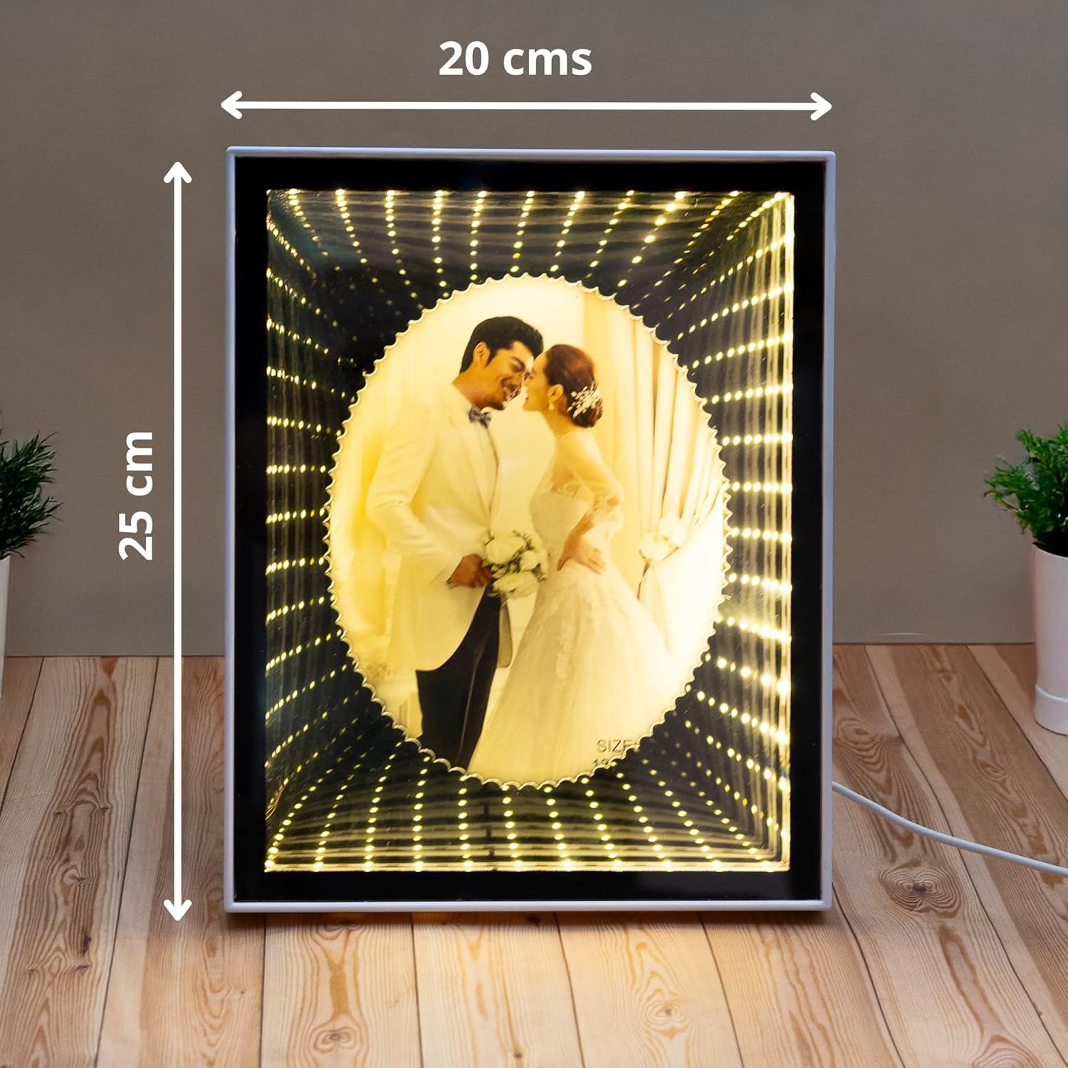 Portarretrato decorativo con luz LED cuadrado blanco