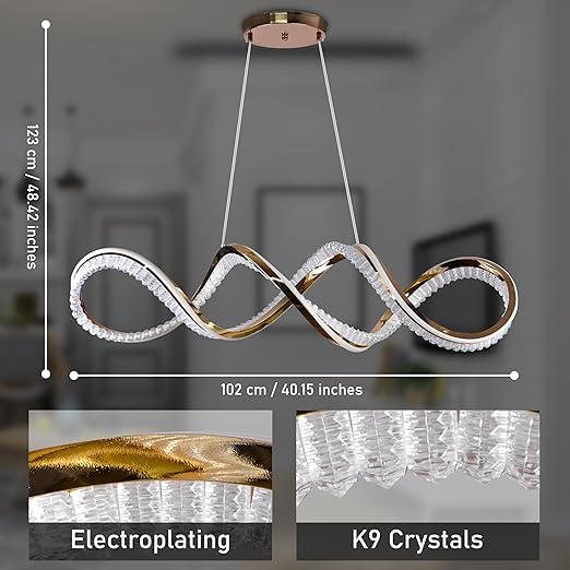 Lámpara colgante LED moderna con acabado dorado francés ✨