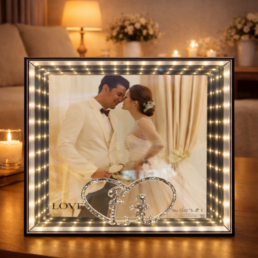Portarretrato decorativo cuadrado con luz blanca