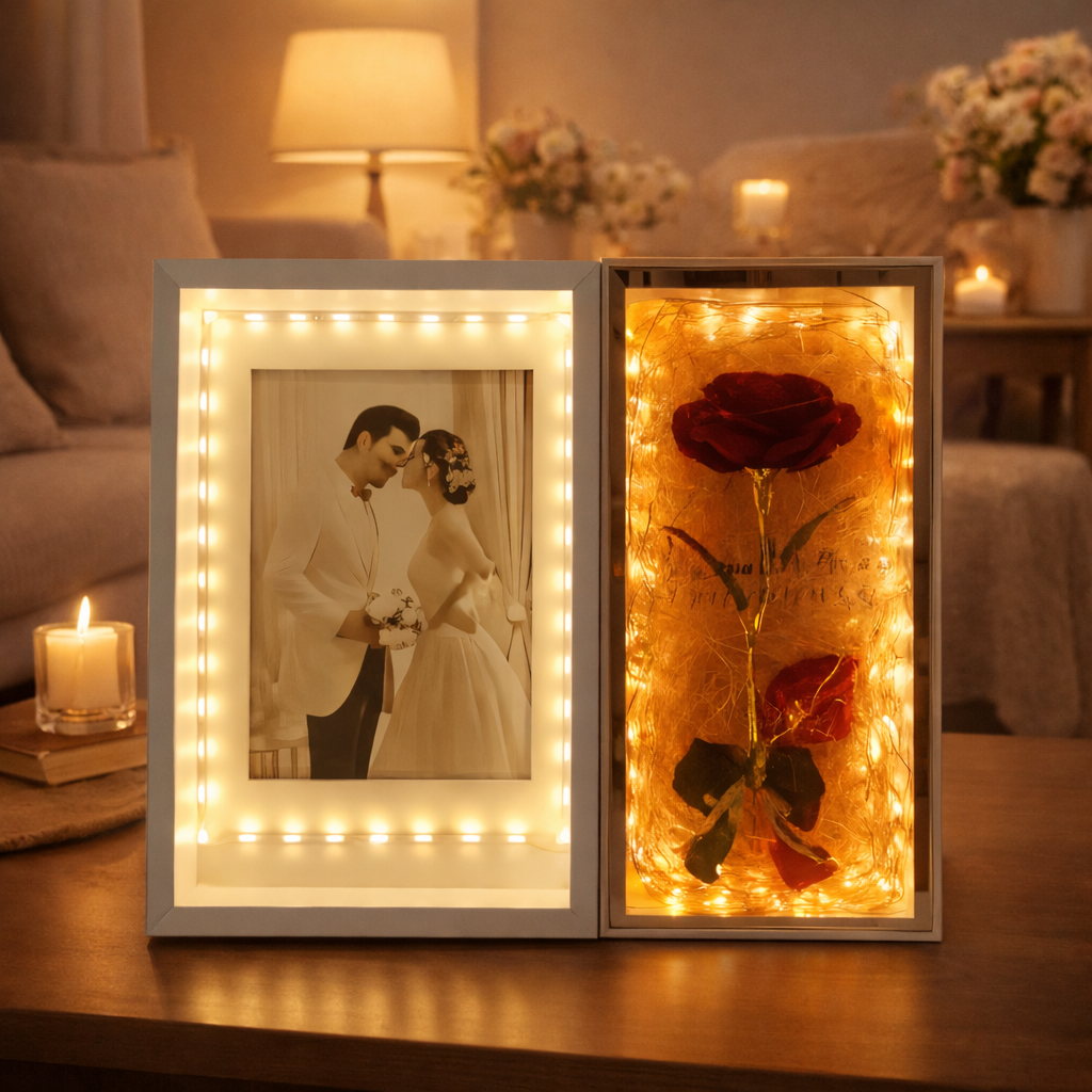 Portarretrato decorativo con luz LED rosa roja