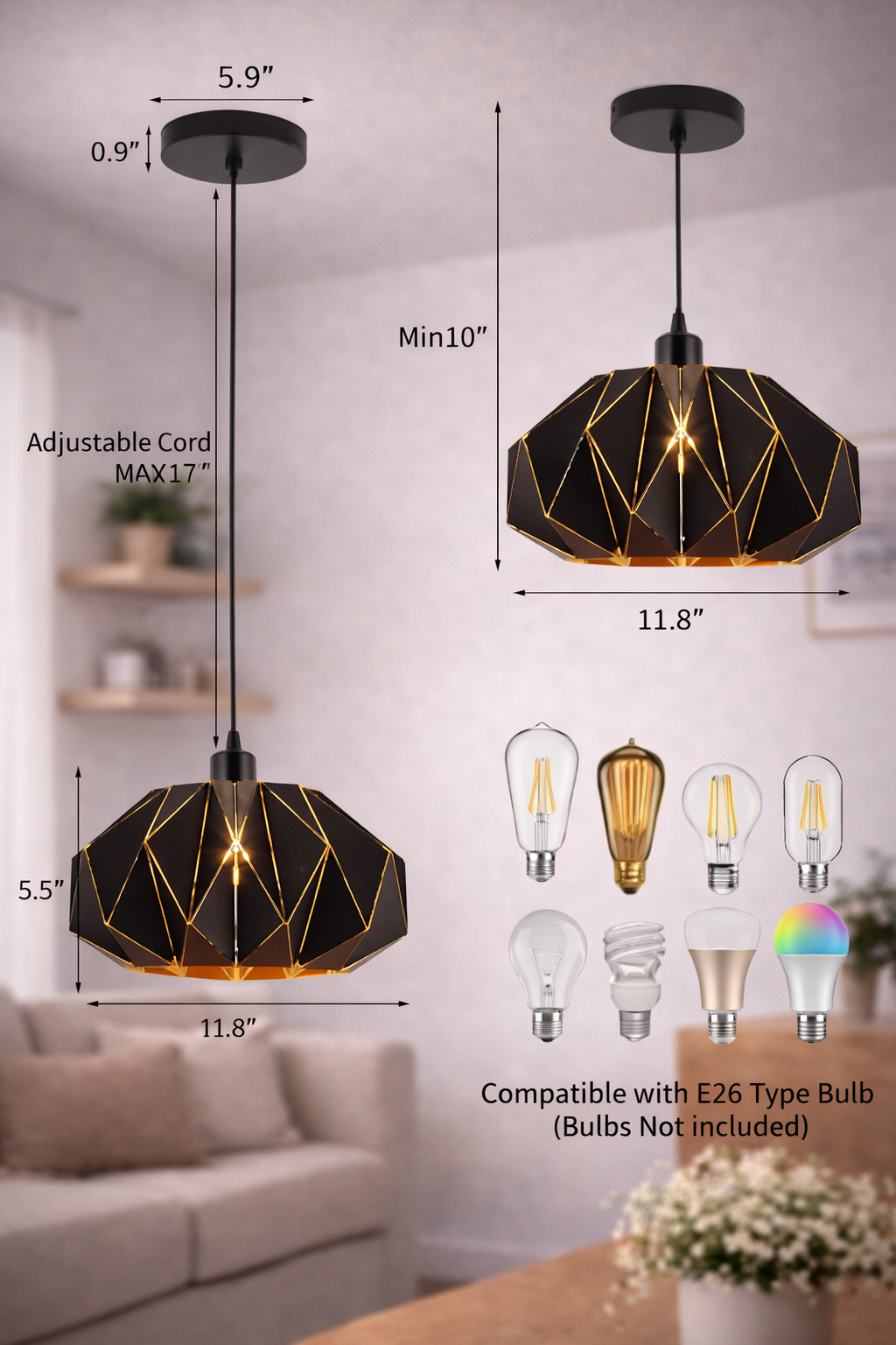 Lámpara Colgante Geométrica Industrial - Diseño Facetado