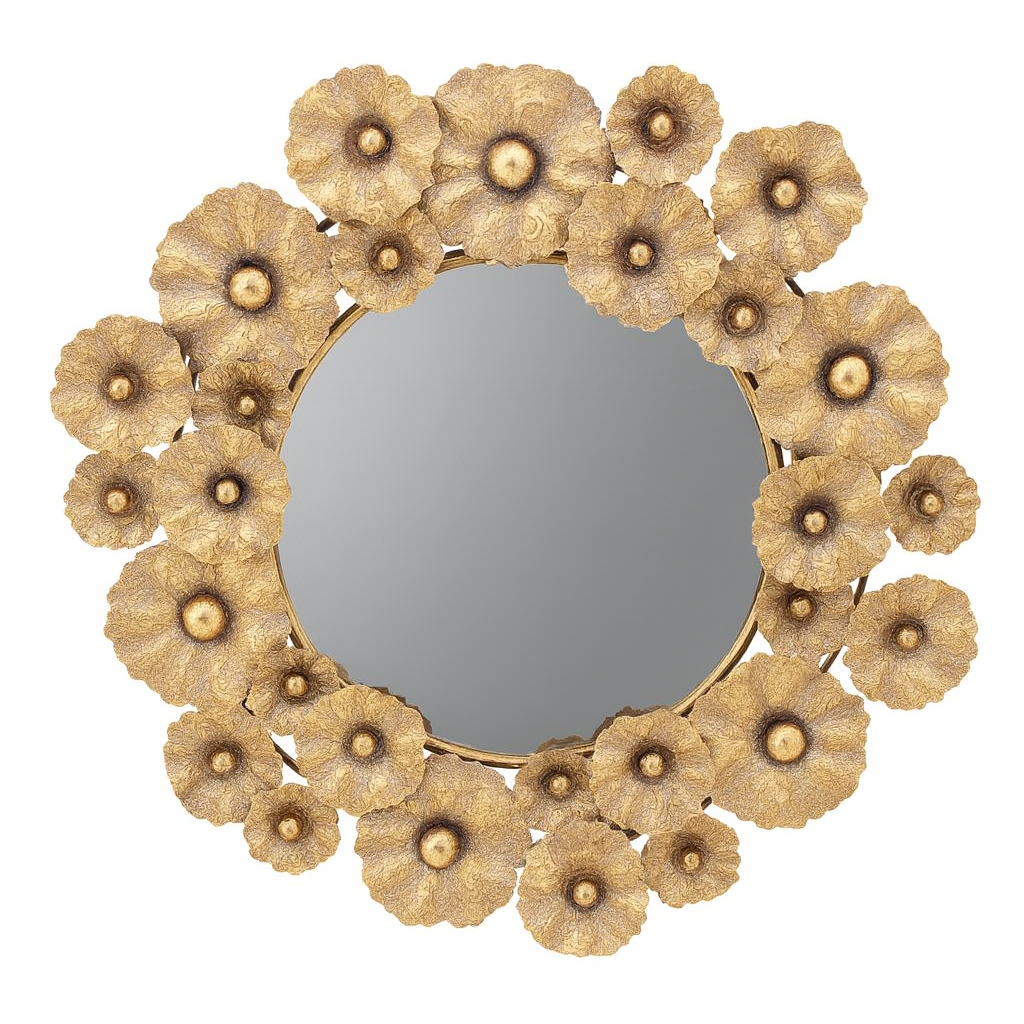 Espejo Decorativo Redondo con Diseño Floral Dorado