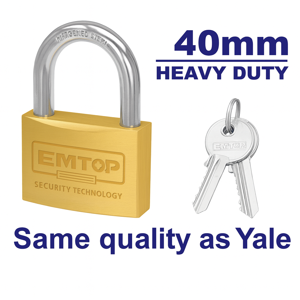 Candado de latón 40 mm de alta seguridad con cilindro y llaves de latón (3 piezas)