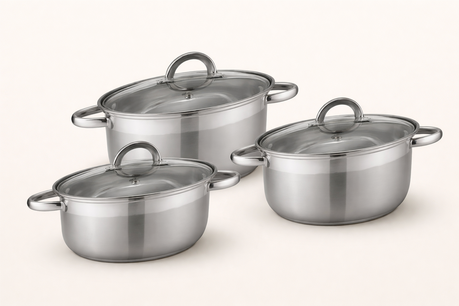 Set de Cacerolas en Acero Inoxidable – 3 Piezas