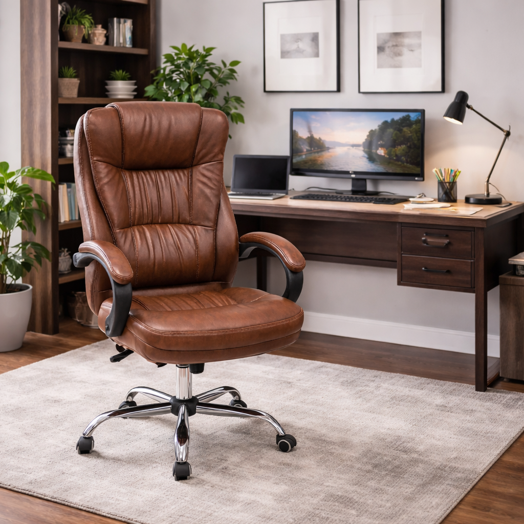 Silla de Oficina de Cuero Sintético y Metal