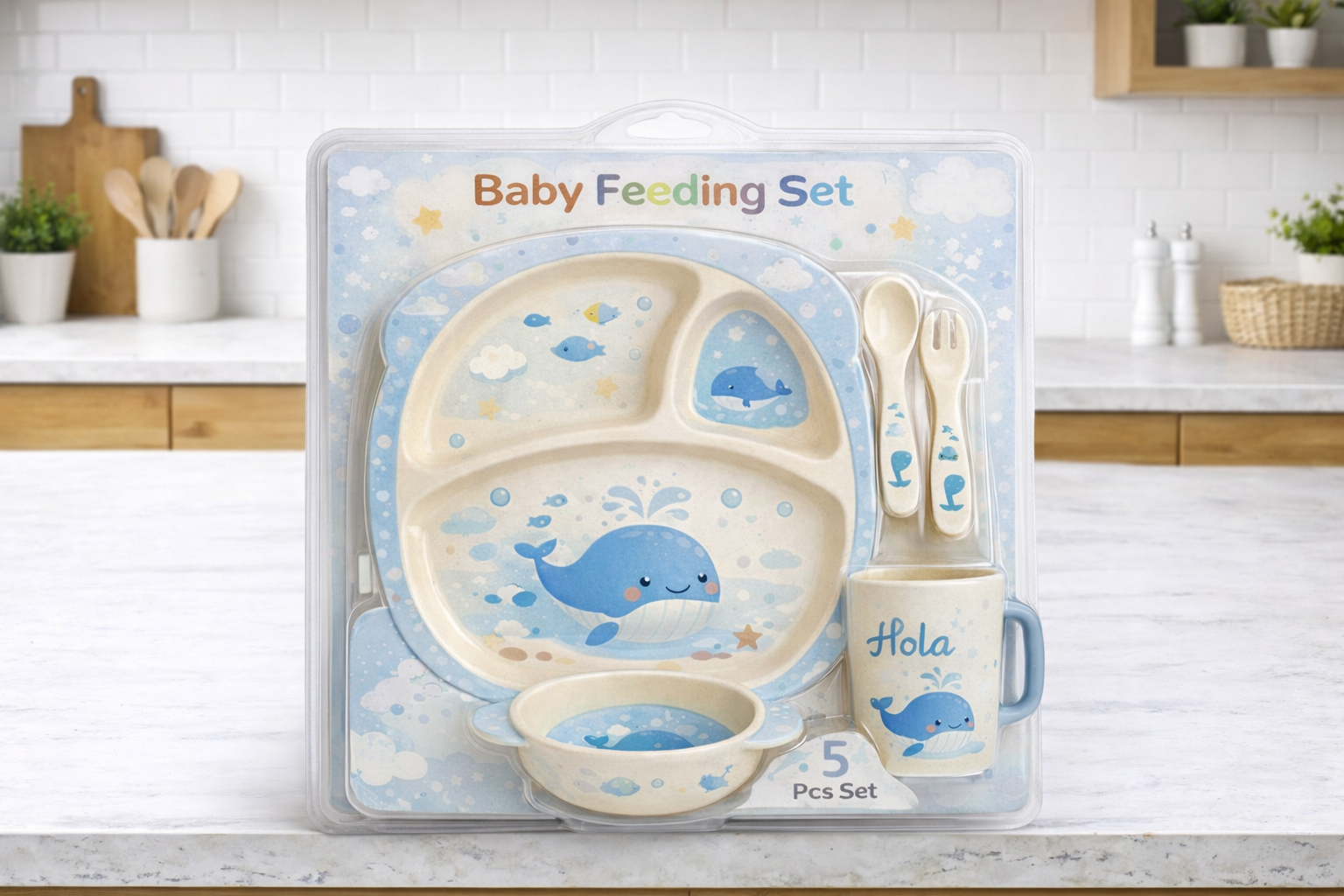 Juego de plato y vaso y bowl y cubiertos