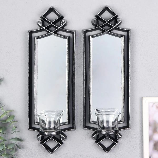Espejo Decorativo con Portavelas “Mirror Light” Plateado – Juego de 2 | Diseño Elegante para el Hogar