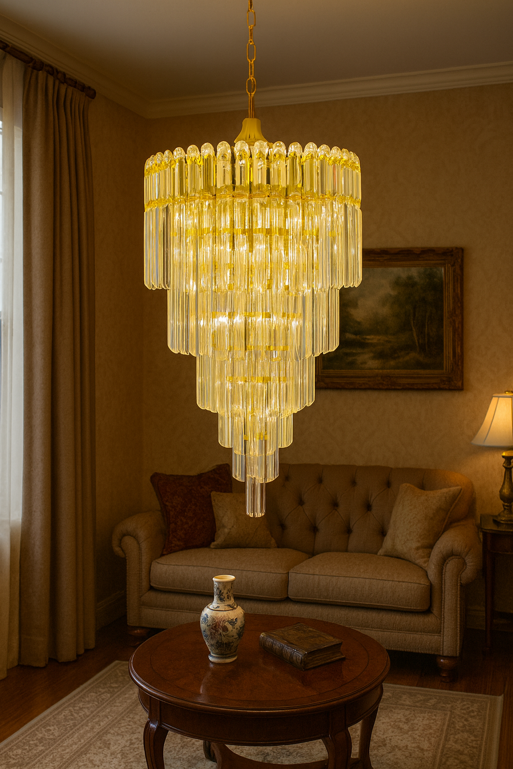 Lámpara de Cristal de Lujo  – 9 Luces E14 Dorado Electrolítico