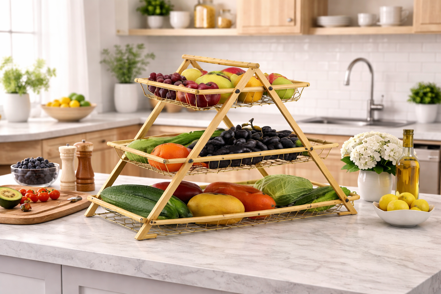 Cesta de Frutas de 3 Niveles | Dorado Premium