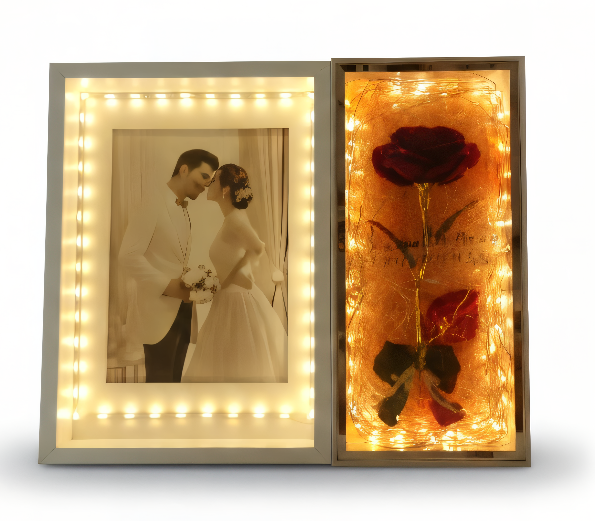 Portarretrato decorativo con luz LED rosa roja