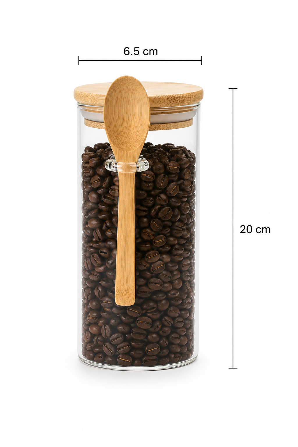 Tarro de vidrio cilíndrico con tapa de bambú  – recipiente hermético