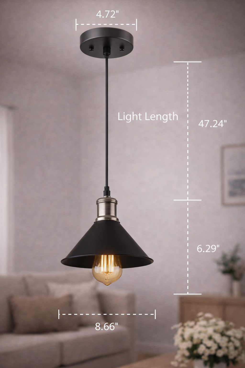 Lámpara LED de Techo Colgante de Cono (Negro Mate)