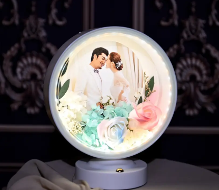 Portarretrato decorativo con luz LED circular blanco