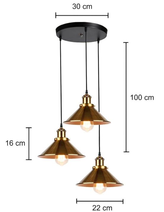 Lámpara Colgante de 3 Copas – (Negro + Cobre Natural)
