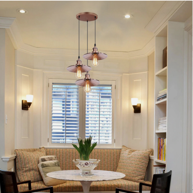 Lámpara Colgante de 3 Copas – (Negro + Cobre Natural)