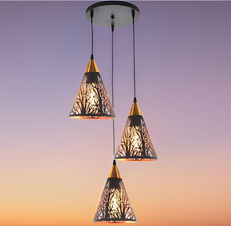 Lámpara Colgante de 3 Copas –  (Negro + Dorado)