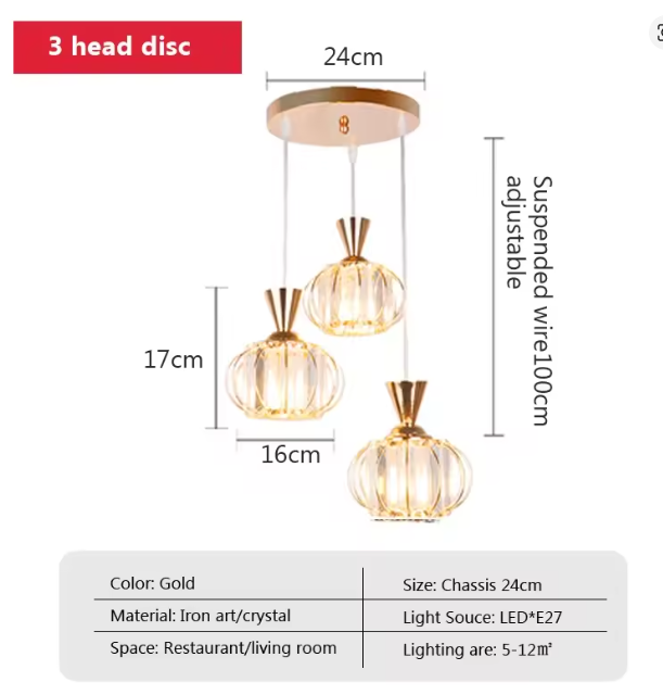 Lámpara colgante dorada de 3 luces lineal | Hierro y vidrio, diseño elegante