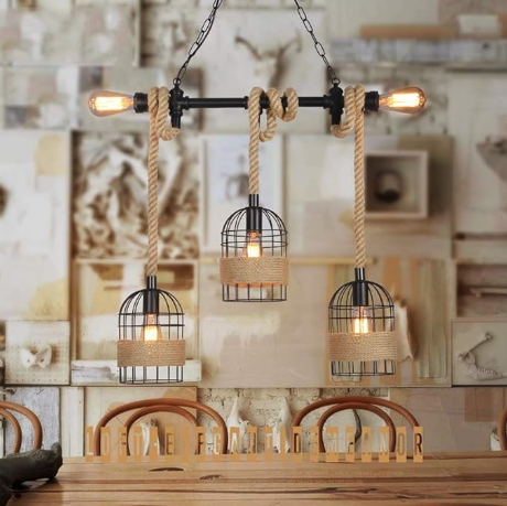 Lampara colgante de soga