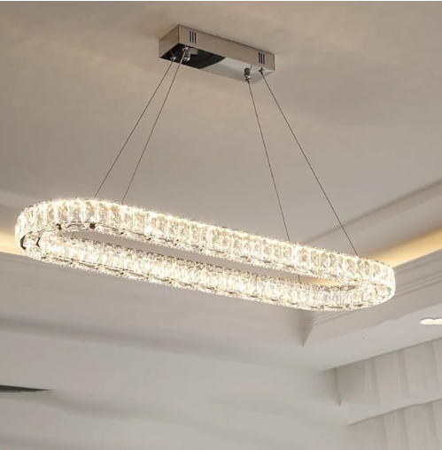 Lámpara colgante LED de cristal | 36 W – 800 × 300 mm – Acero inoxidable con control remoto