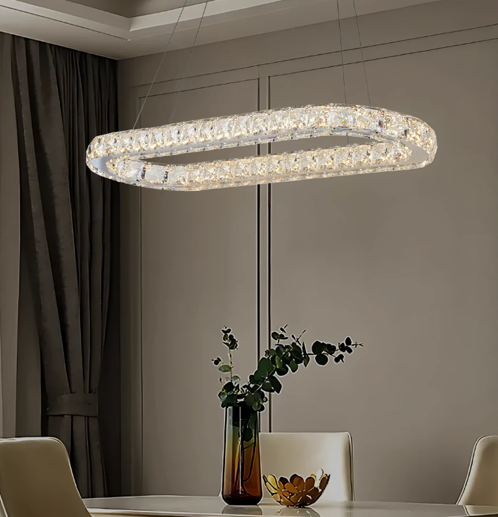 Lámpara colgante LED de cristal | 36 W – 800 × 300 mm – Acero inoxidable con control remoto