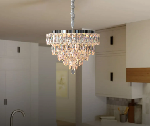 Lámpara colgante LED de cristal |  Acero inoxidable con control remoto