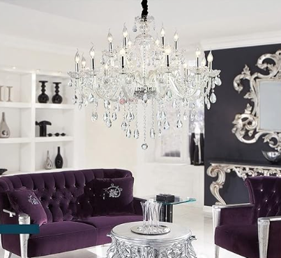 Lámpara colgante de cristal con 15 luces | E12 – Cromo electrochapado y transparente