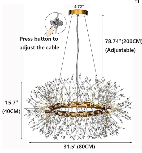 Lámpara Colgante Decorativa Tipo Candelabro – Aro Dorado con Cristales