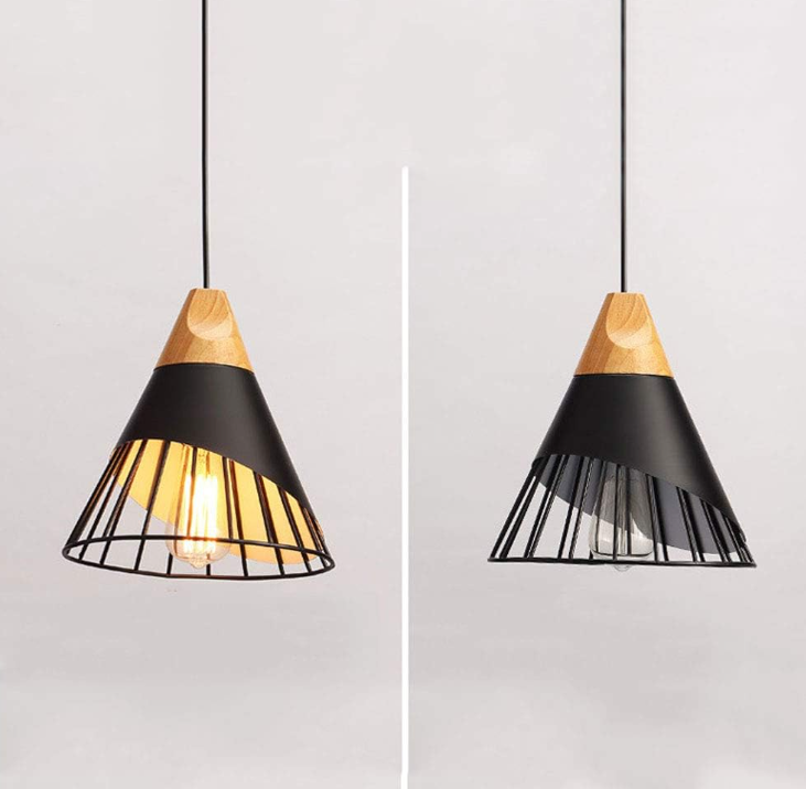 Lámpara colgante nórdica minimalista – metal y madera