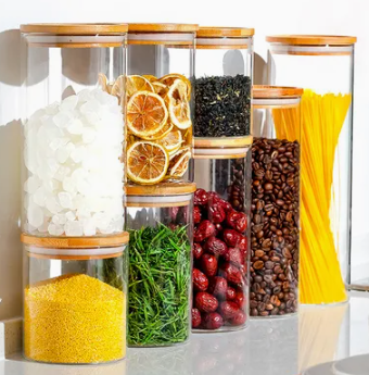 Tarro de vidrio cilíndrico con tapa de bambú | 1800ml/10*30