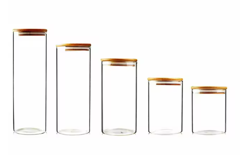 Tarro de vidrio cilíndrico con tapa de bambú | 1800 ml /10*30