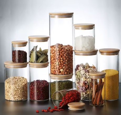 Tarro de vidrio cilíndrico con tapa de bambú | 200 ml