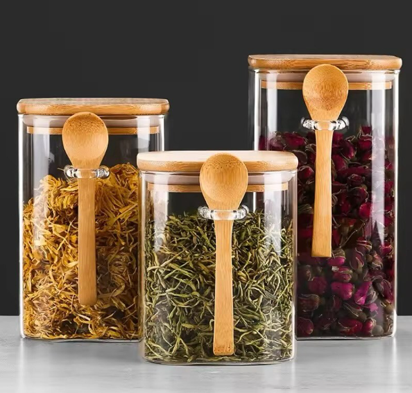 Tarro de vidrio con tapa y cuchara de bambú | 1500 ml