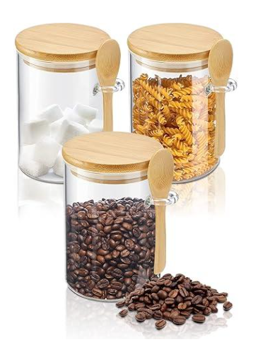 Tarro de vidrio cilíndrico con tapa de bambú EMTOP 6.5 × 18 cm – recipiente hermético 600 ml