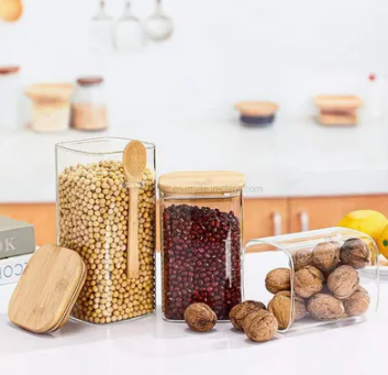 Tarro de vidrio cilíndrico con tapa de bambú | 500 ml