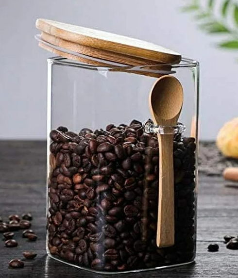 Tarro de vidrio cilíndrico con tapa de bambú | 500 ml