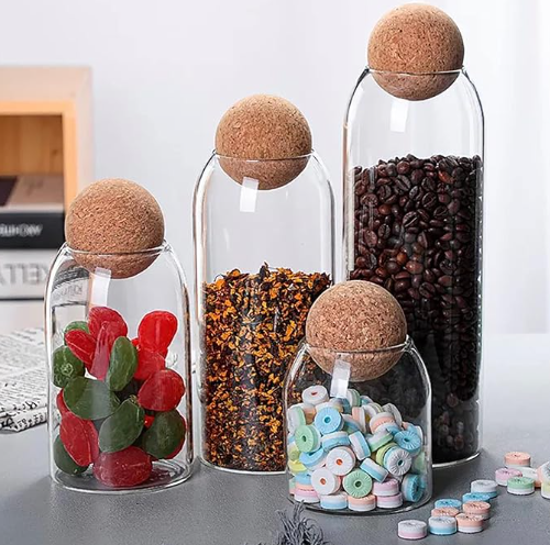 Tarro de vidrio con tapón de corcho esférico | 1000 ml