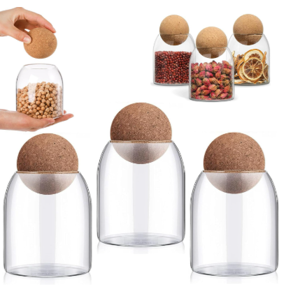 Tarro de vidrio cilíndrico con tapón de corcho esférico | 1200 ml/ 9*25