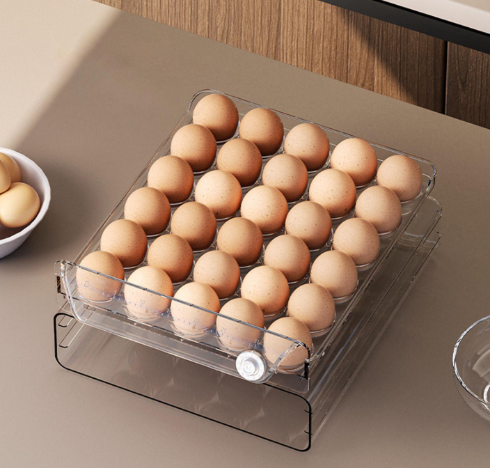 Caja Organizadora de Huevos con Temporizador – Transparente | Tamaño Grande 30 × 7 × 25 cm