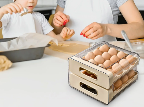 Caja Organizadora de Huevos – Color Crema/Gris Translúcida | 21 × 22,5 × 14,5 cm