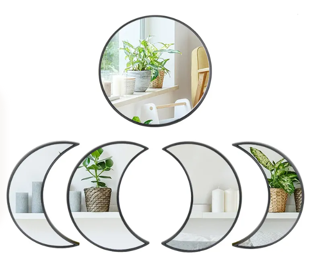 Conjunto de Espejos Decorativos – Diseño Luna &amp; Círculo | Estilo Moderno