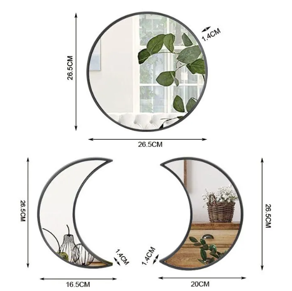 Conjunto de Espejos Decorativos – Diseño Luna &amp; Círculo | Estilo Moderno