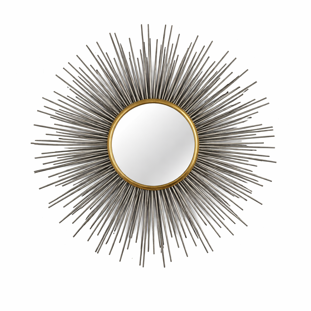 Espejo Decorativo Redondo Tipo Sunburst Negro y Dorado