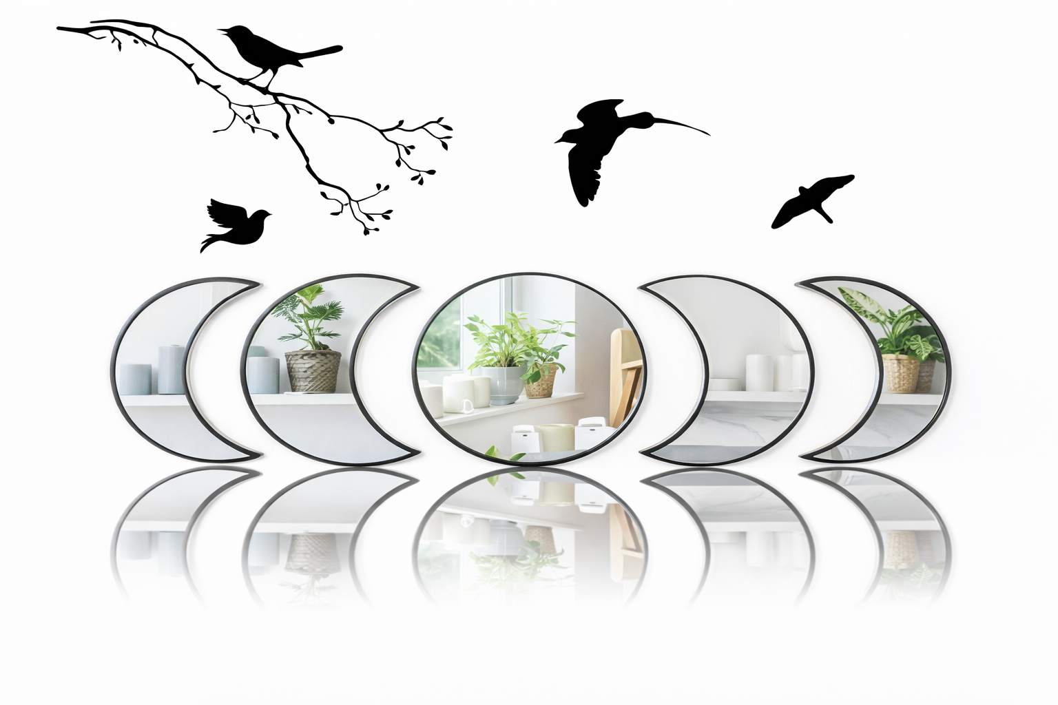 Set de Espejos Decorativos – Diseño Luna & Círculo | Estilo Moderno