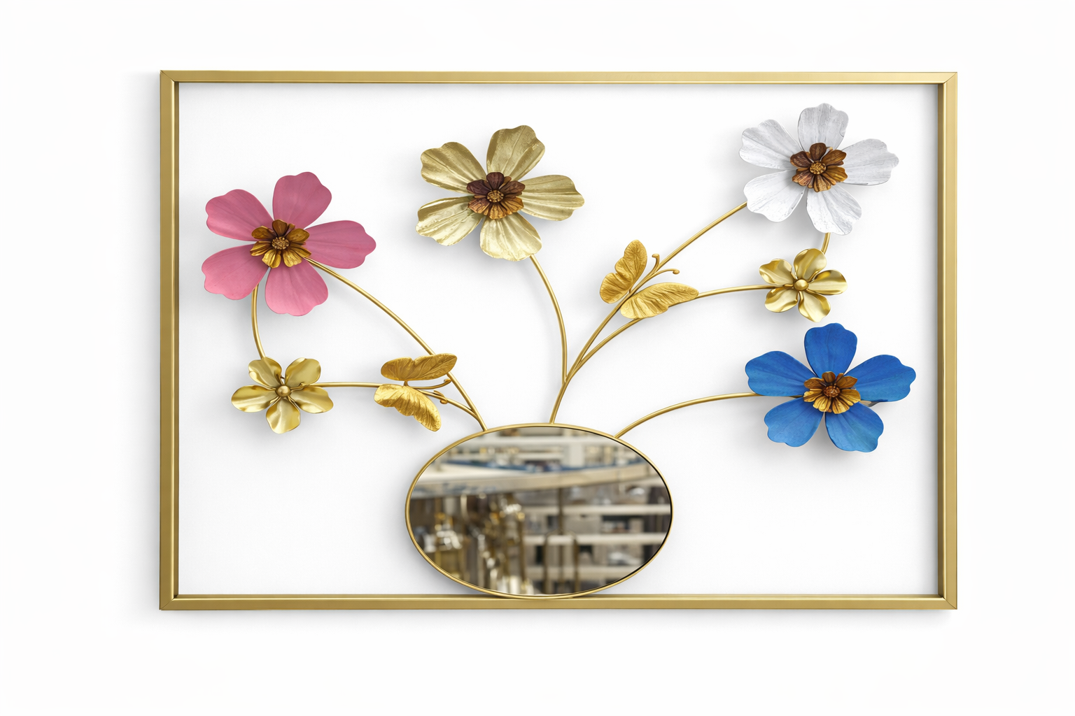 Adorno Colgante de Metal para Pared – Diseño Floral con Espejo ✨🏡